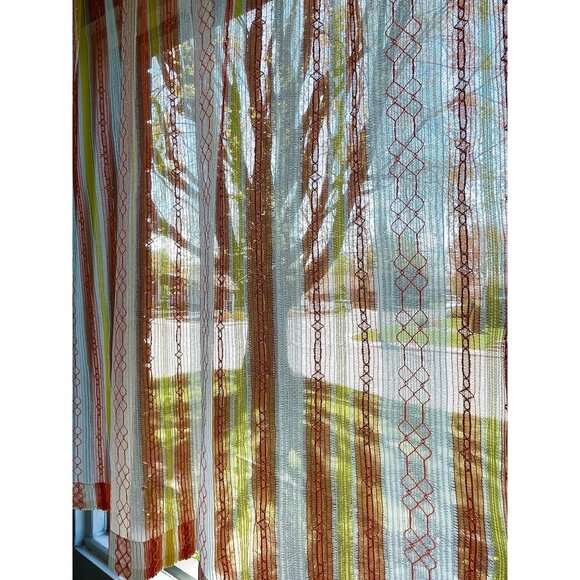 Vintage 70s curtains,  yellow/orange groovy stripes, net woven single panel - Picture 2 of 9